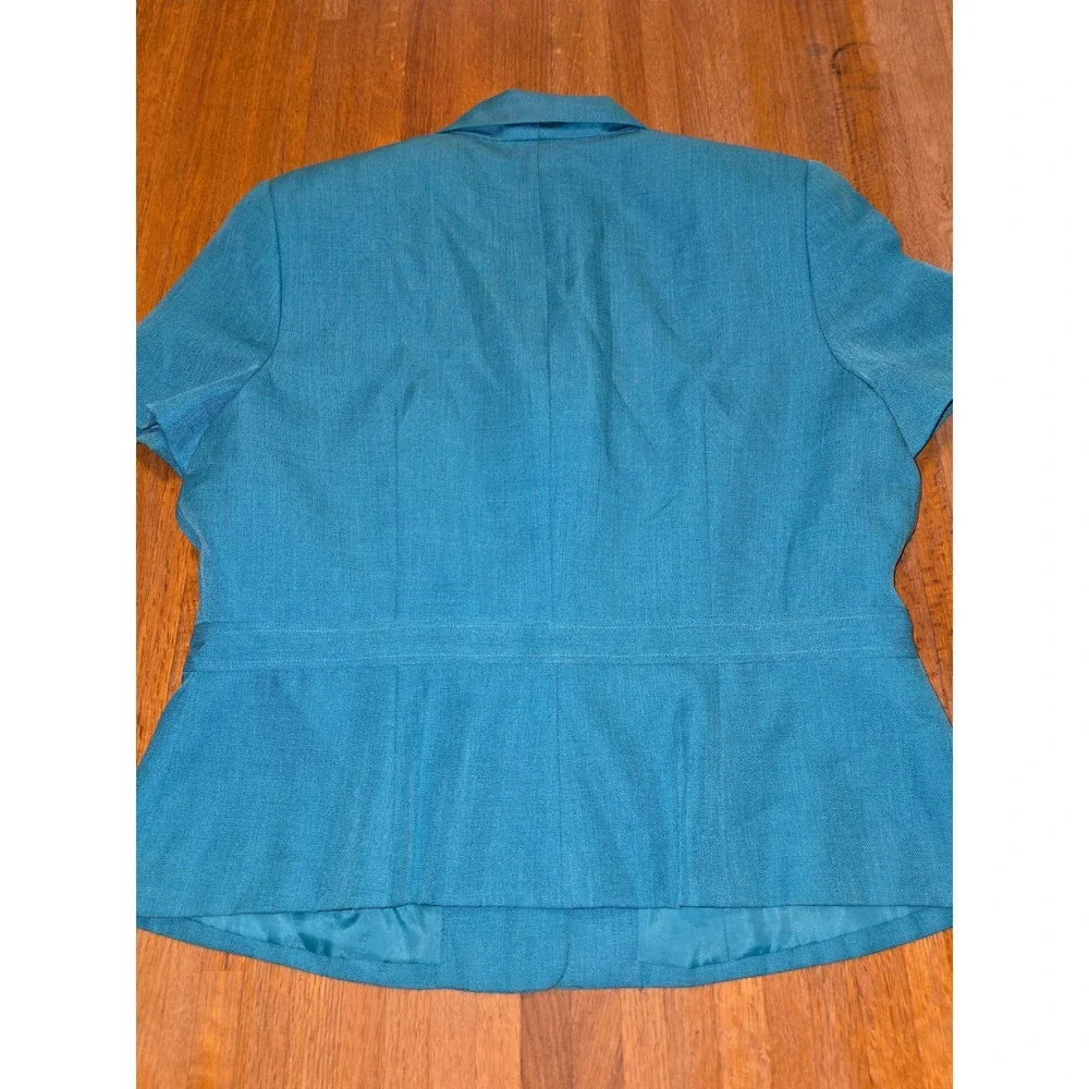 Adolfo Suits‎ Women 14 2 Pc Teal Blue Short Sleeve Blazer Pencil Skirt Suit Set